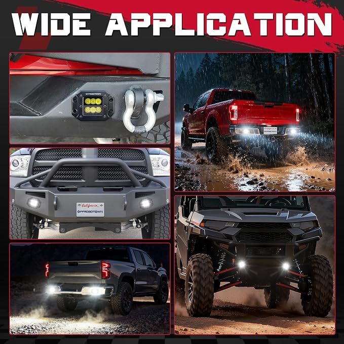 Flush Mount LED Pods, OFFROADTOWN 5'' 12,000LM CREE LED Driving Lights Reverse Backup Light Flush Light Bar Off Road Lights Work Light for Truck Pickup UTV ATV SUV Boat 4x4 Car - Combo