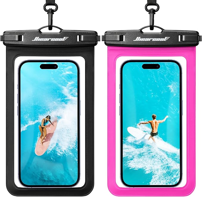 Hiearcool Waterproof Phone Pouch,Underwater Phone Cases Compatible for iPhone 17 16 15 14 13 Pro Max,Waterproof Dry Bag for Cruise Travel Essentials Phone Water Protector Pouch-Black&Bright Red-2Pack