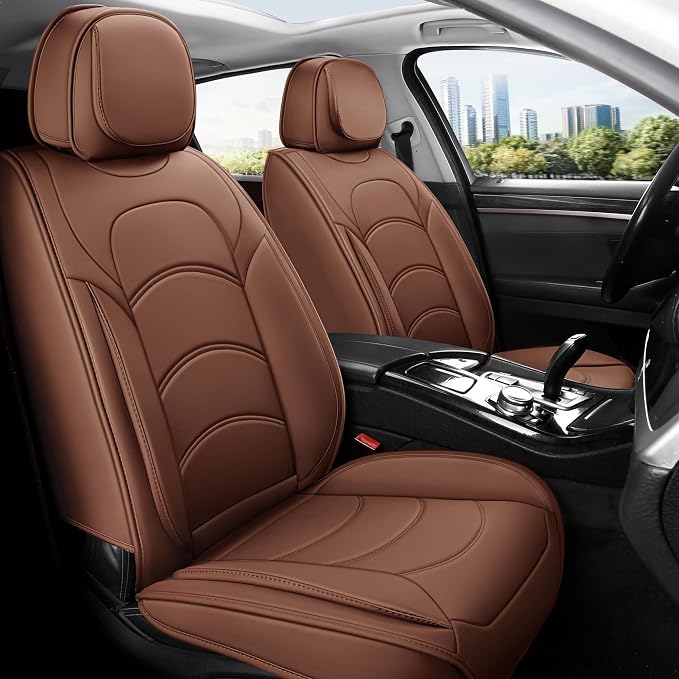 otoez Car Seat Covers Full Set, 5 Seats Waterproof Universal Leather Seat Cover for Cars, Front Rear Automotive Interior Protectors Full Coverage for Most Cars Sedens Trucks SUVs, Brown