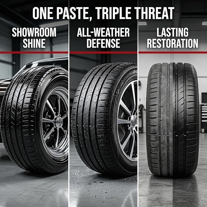 Tire Coating & Trim Restorer, Wheel Cleaning Refurbish Wax, Tire Coating Paste Rapid Acting, Tire Nourish Cream, Bring Back the Original Deep Black Shine to Rubber and Plastic (2)