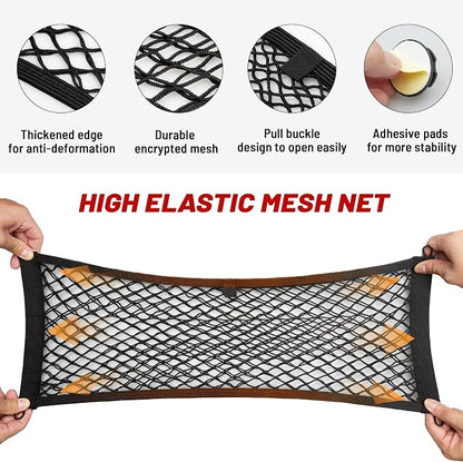 RED WOLF 2 Pcs Universal Cargo Net Pocket Elastic Mesh Netting Car Mesh Pouch for Trunk RV Boats Home Cargo Storage Mesh with Screws and Hooks (25.6'' x 9.8'')
