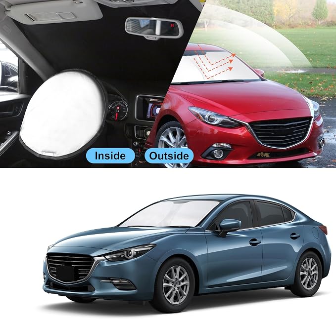 TINGLU Sun Shade for Mazda 3 Mazda3 2014-2018 Accessories Windshield Sun Shade Window Shade UV Rays Protection Sun Visor Cover with Steering Wheel Sunshade Storage Bag