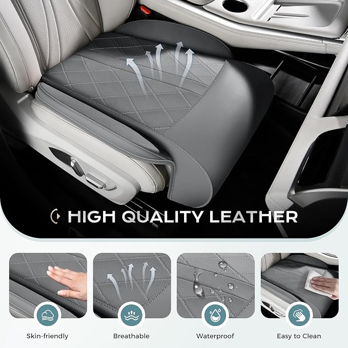 Coverado Car Seat Leg Support Cushion, Leather Car Seat Extender, Universal Leg Extender Cushions for Long Driving, Waterproof Leg Extension Support Pad Car Seat Cushions for Most Cars (Update,Gray)