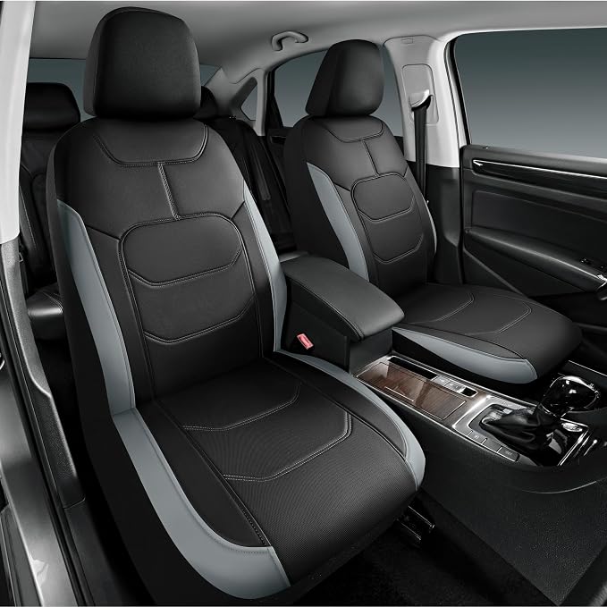 Road Comforts Seat Covers, Premium Leather Car Seat Covers Full Set,Airbag Compatible, Automotive Seat Covers Universal Fit Most Cars,Vans,Truck,SUV, Grey