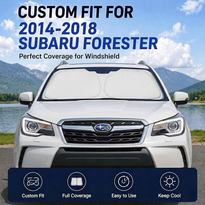 Custom Fit Windshield Sun Shade for Subaru Forester 2014-2018 | Perfect Vehicle Fit, Cooler Interior, Blocks UV Rays, Stronger Frame, Easy Fold & Store