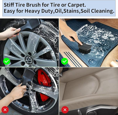 Fitosy Wheel Rim & Tire Brush Set, Soft & Stiff Bristle Wash Cleaning Supplies Kit for Car Body Exterior Surface, Carpet, Truck,SUV,RV,Motorcycle