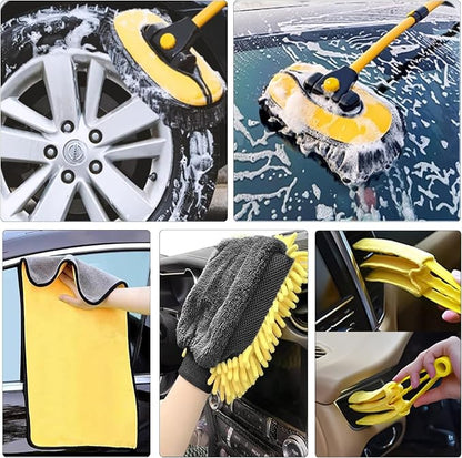 Car Wash Brush with Long Handle, 55 inch Car Wash Mop Car Wash Kit Mitt Retractable Bent Pole Car Wash Brush for Cars RV Truck Boat