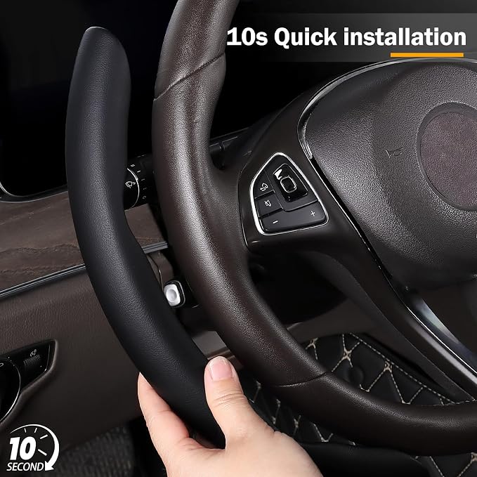 Nappa Leather Car Steering Wheel Cover for Men Women, Ultra-Thin Non-Slip Breathable Microfibre, Universal for 14.5"-15" Steering Wheel - Leather Black