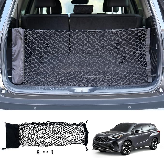 Cargo Net Compatible with 2014-2025 2026 Toyota Highlander Truck Bed Cargo Net 3.38'×1.44' Double Layer Envelope Style Dense Mesh Trunk Organizer for 2025 Highlander Exterior Accessories