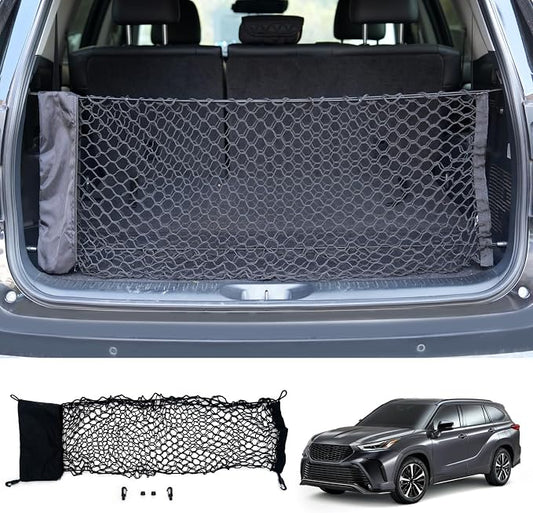 Cargo Net Compatible with 2014-2025 2026 Toyota Highlander Truck Bed Cargo Net 3.38'×1.44' Double Layer Envelope Style Dense Mesh Trunk Organizer for 2025 Highlander Exterior Accessories