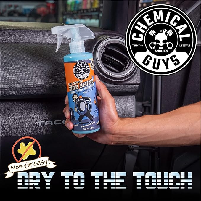 Chemical Guys Tire Kicker Extra Glossy Tire Shine Spray, 16 fl oz | Includes foam applicator; works on rubber, vinyl and plastic; for cars, trucks, motorcycles, RVs and more