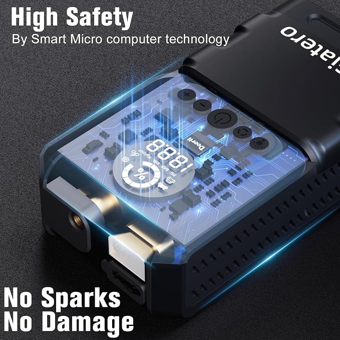 Q13 6000A Portable Car Jump Starter with Air Compressor 150PSI, Car Jumper Starter Portable(10.0L Gas/8.0L Diesel), 12V Jump Box with 3 Modes Flashlight & Jumper Cable, LCD Display Power Bank