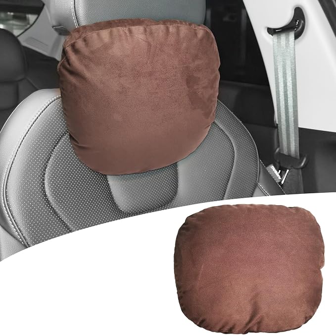 1 Pack Universal Car Headrest & Neck Support Pillow Soft Auto Seat Headrest Neck Rest Cushion for Driving with Adjustable Strap, Memory Cotton and Removable Cover, Ergonomic Design Brown