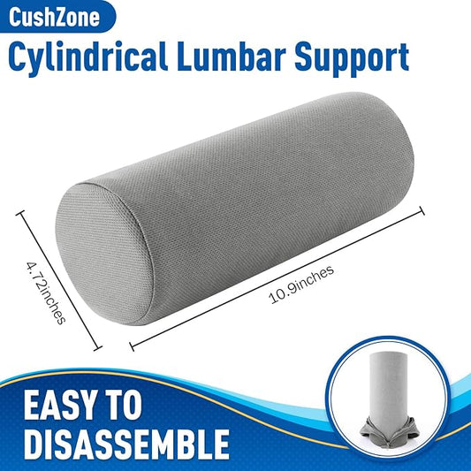 Lumbar Roll Support Pillow for Office Chair, Car, Gaming Chair, Memory Foam Back Cushion with Washable Cover for Relieving Back Pain & Improving Posture,Light Grey
