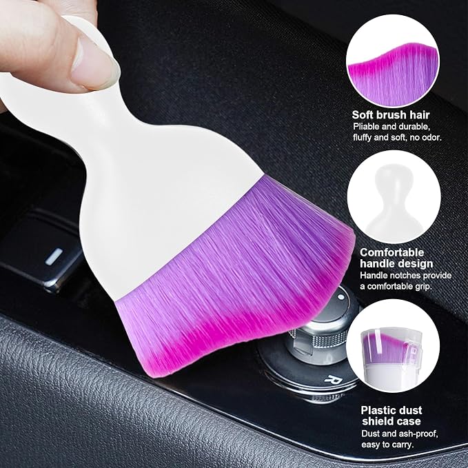 Ziciner 2 PCS Car Detailing Brush, Curved Soft Bristles Auto Removal Dust Collectors, Universal Vehicle Dashboard, Air Conditioner Vents etc Interior Cleaning Tool Accessory (White/Purple)