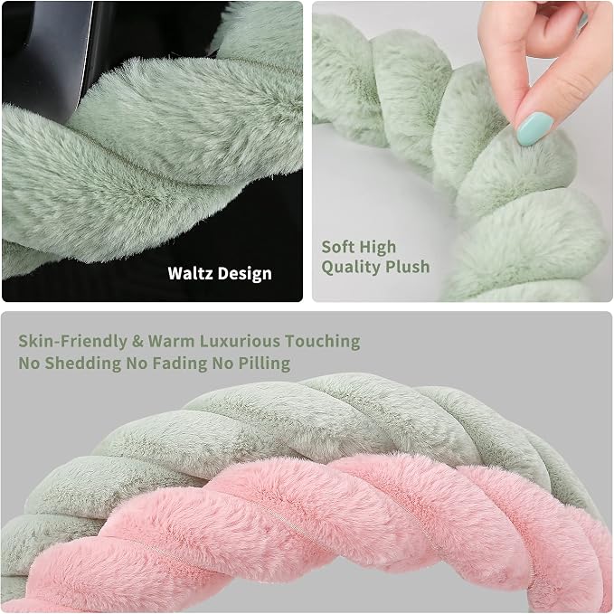 HighnessHwoo Luxury Fluffy Winter Car Steering Wheel Cover for Women Soft Warm Plush Cute Auto Accessories for Vehicle, Sedan, Universal, Fuzzy, Anti Slip, Pink, Standard Size, 14.75-15.15"