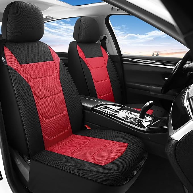 Pariiaotin 3D Air Mesh Car Seat Cover Full Sets Washable and Breathable Premium Cloth Automotive Vehicle Seat Covers for Cars Interior, Universal Fit for Most Cars, Sedan, Truck, SUV(Black/Red)