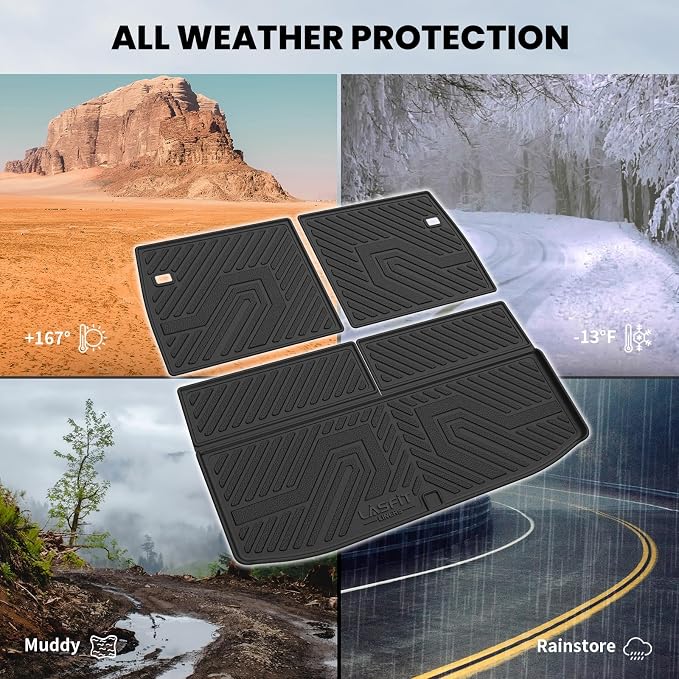 LASFIT Trunk Mat & Backrest Mats for 2022-2025 Mitsubishi Outlander (Not Fit PHEV or Sport Models), Custom Fit Full Coverage TPE All-Weather Cargo Liner for Mitsubishi Outlander Accessories, Black