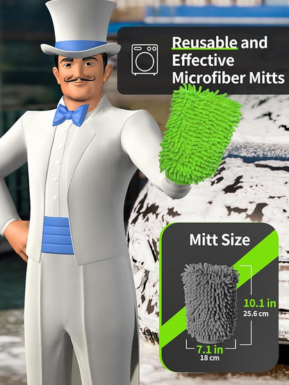 MR.SIGA Premium Microfiber Soft Chenille Car Wash Mitt, Pack of 2, Gray & Green