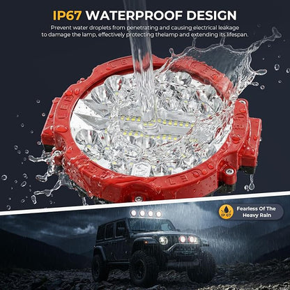 Round LED Off-Road Lights - 7 Inch Driving Light Pods 201W 21000lm LED Tractor Work Light Flood Spot Beam Fog Lights for Pickup SUV ATV UTV Trucks(2 Pack-Red)