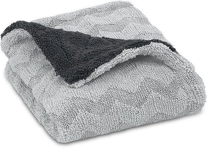 LIVOS 1000GSM Car Drying Towel, 18" x 24" Dual Sided Microfiber Towels for Cars, Ultra Absorbent Lint & Scratch-Free, Edgeless Twisted-Loop, Premium Wash Towel, Wave Silver&Grey