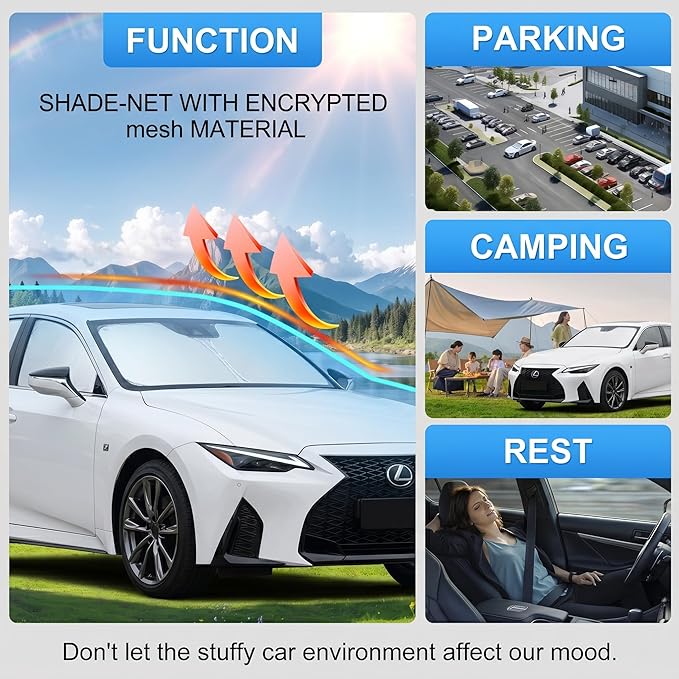 Windshield Sun Shade for Lexus is IS300/IS350/IS500/IS250/IS200t 2014-2026 | Custom Fit Windshield Cover, Blocks UV Rays, Double-Layer Heat Shield, Durable Frame, Easy Fold & Storage