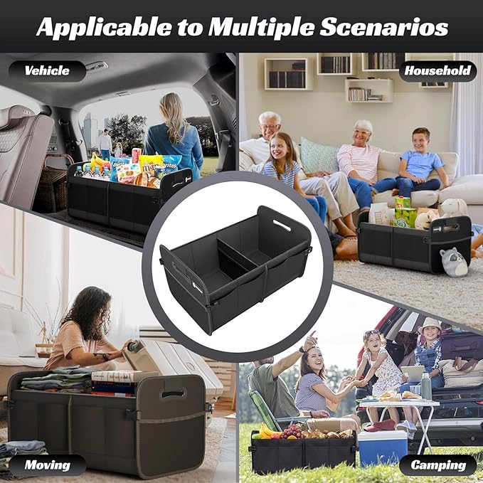 Sposuit Trunk Organizer for Car - 80L Collapsible Car Storage with 11 Pockets & Reinforced Handles, SUV Trunk Organizers for Grocery Cargo(Black)