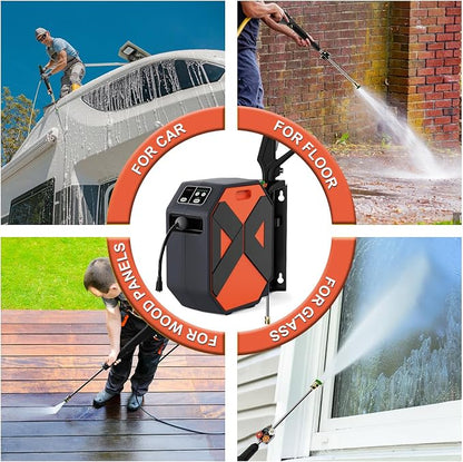 5000PSI Wall Mounted PowerWasher with 4 Quick Connect Nozzles, Foam Cannon for Car, Lane, Patio Cleaning