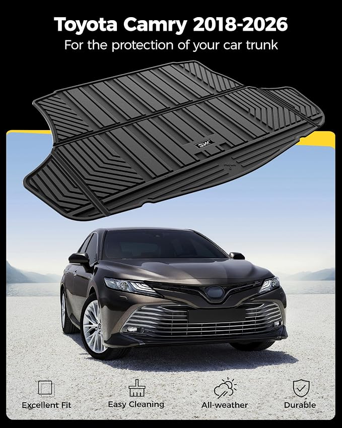 3W Trunk Mat for Toyota Camry 2018-2026 & Toyota Avalon 2019-2022, TPE All-Weather Trunk Liner, Hybrid/L/LE/SE/TRD/XLE/XSE Models, Black