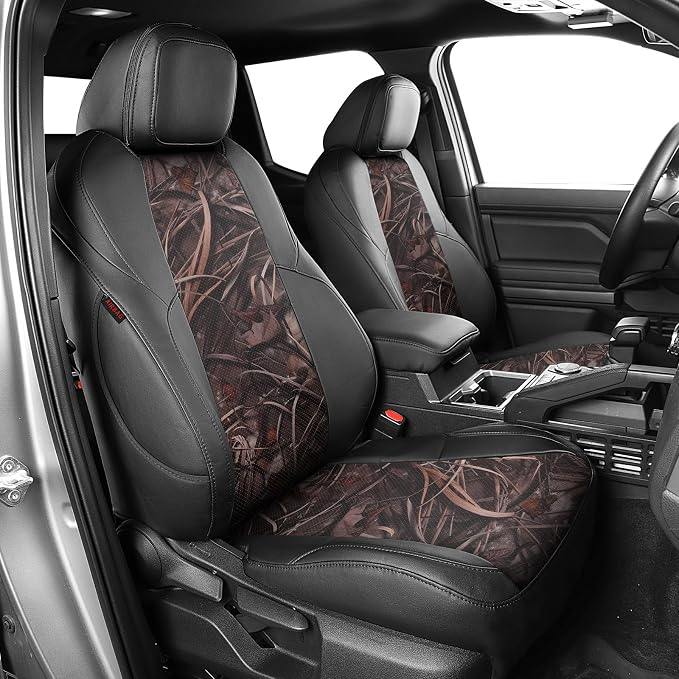 EKR Tacoma Leather Car Seat Covers Custom Fit for Toyota Tacoma 2012 2013 2014 2015 (Regular Seats) - Truck Seat Covers Full Set,Faux Leather(Black/Reed Camo)