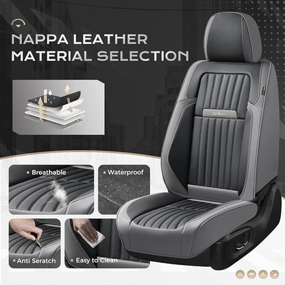 Coverado Car Seat Covers Front Seats, Seat Covers for Cars, Car Seat Protector, 2-Pack Car Seat Cushion Nappa Leather, Waterproof Seat Covers Carseat Cover Universal Fit for Most Cars(Gray&Black)