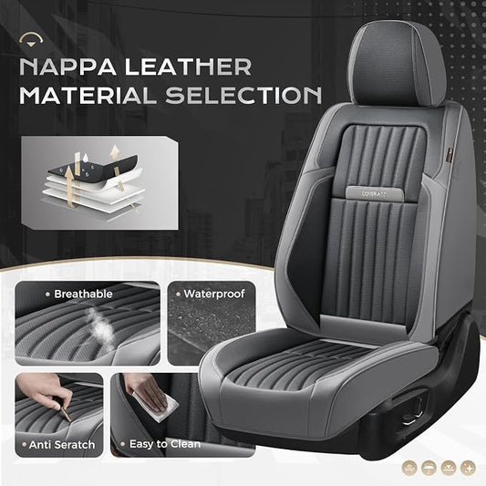 Coverado Car Seat Covers Front Seats, Seat Covers for Cars, Car Seat Protector, 2-Pack Car Seat Cushion Nappa Leather, Waterproof Seat Covers Carseat Cover Universal Fit for Most Cars(Gray&Black)