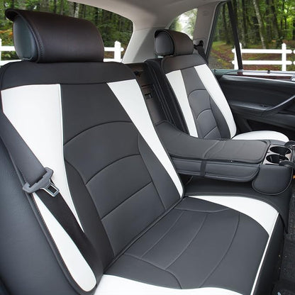 FH Group Ultra Comfort Highest Grade Faux Leather Full Set Cushion Pads Car Seat Covers for Front and Rear– Universal Fit for Cars Trucks & SUVs (White/Black)
