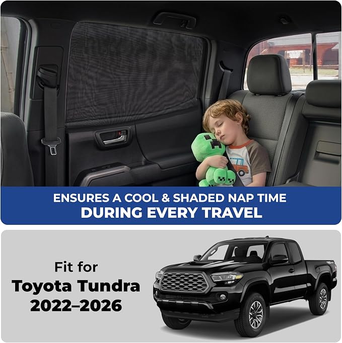EcoNour Car Window Screen for Toyota Tacoma (2016-2023) 2 Pack | Breathable Mesh Camping Window Covers | 100% Protection from Bugs, Mosquito & UV | Baby Safe Privacy Blackout Net | Car Accessories