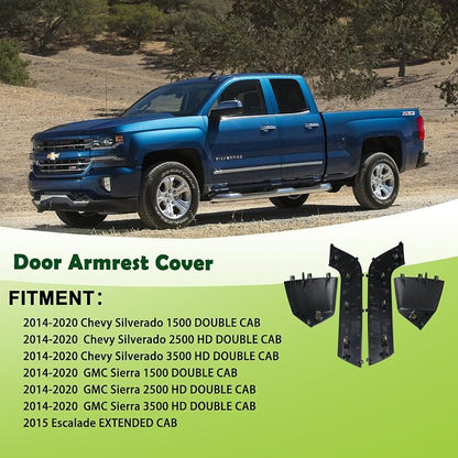 4PCS Door Armrest Cover Trim Kit Front&Rear Left Right Side Door Panel Arm Rest Bezel Set Black Compatible with 2014-2020 Chevy Silverado GMC Sierra Double Cab