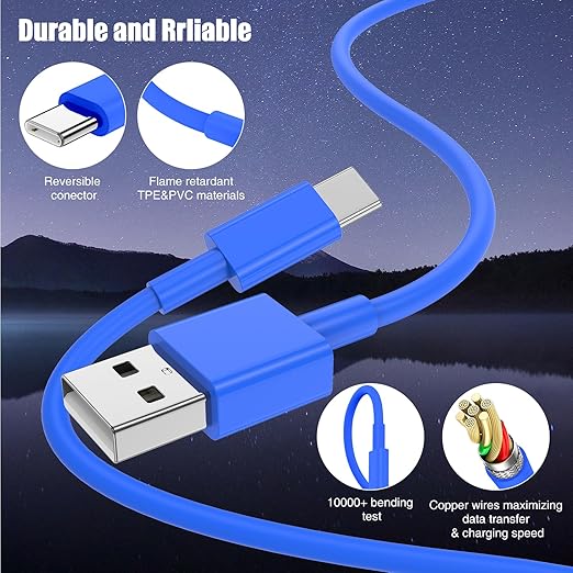 3-Pack Blue [3.3FT+3.3FT+6FT] USB A to USB C Cable, Compatible with iPhone 15/16, iPad, Samsung, MacBook, PS5 and More, Fast Charging, Carplay Cable