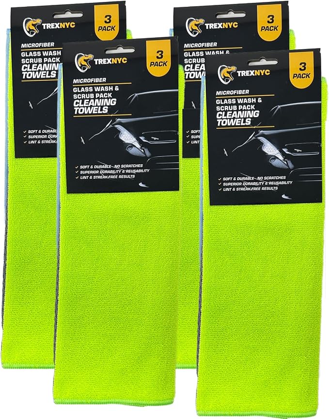 Microfiber Cleaning Cloth Set - Soft & Durable Cleaning Towels with Superior Durability & Reusability (4 Packs, Glass Wash & Scrub)