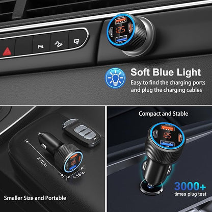 5 Pack USB C Car Charger, 4-Port 65W Car Power Adapter with Voltmeter QC+PD 3.0 Fast Charging Cigarette Lighter USB Charger for iPhone 17/16/15/14/13/12 Pro Max,Galaxy S25/S24,Android(Black)