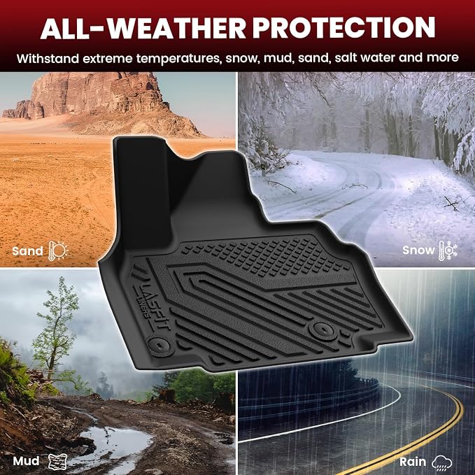 LASFIT Floor Mats & Cargo Mats for KIA EV9 2026 2025 2024 (Only Fit for 7-Seats), All Weather TPE Custom Fit Kia EV9 2024-2026 Full Set Car Accessories Floor Liners