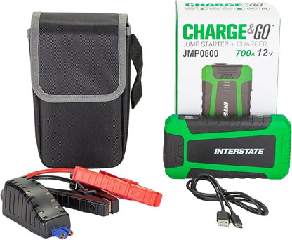 Interstate Batteries Jump Starter and Charger 12V 700A (8,000mAh, 8Ah) Portable LED Jumpstart Battery Power Pack for 12 Volt Automotives, USB Electronics (JMP0800)