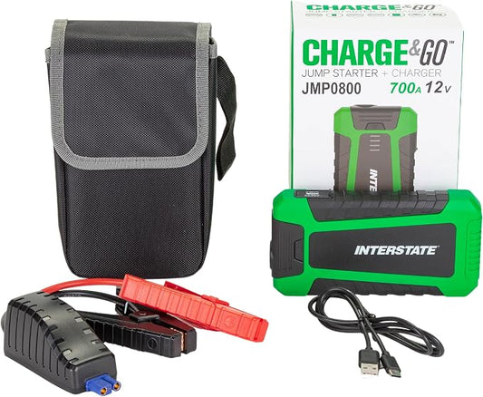 Interstate Batteries Jump Starter and Charger 12V 700A (8,000mAh, 8Ah) Portable LED Jumpstart Battery Power Pack for 12 Volt Automotives, USB Electronics (JMP0800)