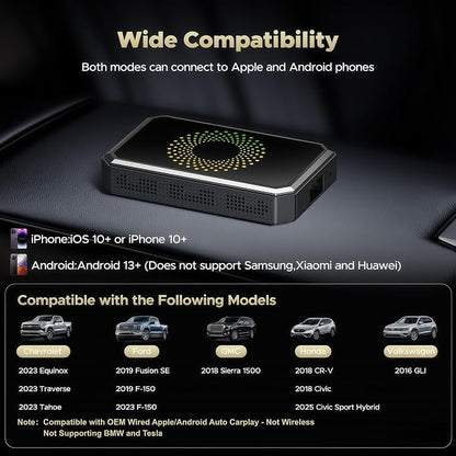 TOGUARDGO 3-in-1 Wireless Carplay Adapter Magic AI Box with YouTube TikTok APPs Upgrade Wired Car Play to Wireless Support USB Drive for iPhone 10+ and Android 13+