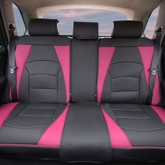 FH Group Ultra Comfort Highest Grade Faux Leather Full Set Cushion Pads Car Seat Covers for Front and Rear– Universal Fit for Cars Trucks & SUVs Pink/Black