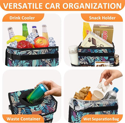Vankor 3 Gallons Car Trash Can with Lid, Bag Bin Hanging Waterproof Automotive Car Garbage Cans Leak Proof Vehicle Trash Can for Truck SUV,Colorful Leaves