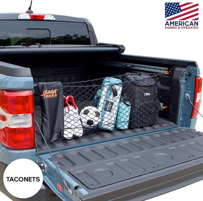 TacoNets Envelope Cargo Net for Ford Maverick - Fits 2022-Current - Upgraded 5mm Bungee - Integrated Storage Bag - Heavy Duty Carabiners - Designed in USA
