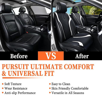 Coverado Front Seat Covers, 2PCS Waterproof Seat Covers for Cars, Car Seat Cushion Waterproof Leather Car Seat Protector, Driver Seat Cover Universal Fit for Most Sedans SUV Truck Black&White