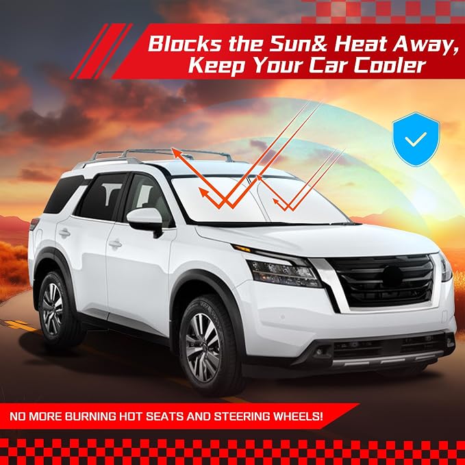 ARISMOTOR Windshield Sun Shade for N-issan Pathfinder 2022-2025 2026, Custom Fit Foldable Front Window Sunshade Sun Visor Protector, Block UV Rays Keep Your Car Cooler
