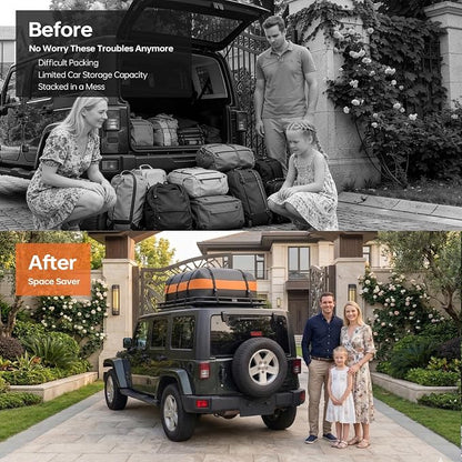 Car Rooftop Cargo Carrier Bag, 21 Cubic Feet Waterproof Heavy Duty Roof Bag with 8 Reinforced Straps & Combination Lock, Soft Shell PVC Car Top Luggage Carrier for SUV Truck RV, Travel Camping Storage