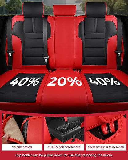 FREESOO Universal Full Seat Covers, Waterproof Faux Leather Automotive Seat Covers with Carbon Fiber Texture Seat Belt Pads, Anti-Slip Airbag Compatible Car Seat Covers for Cars SUVs Trucks