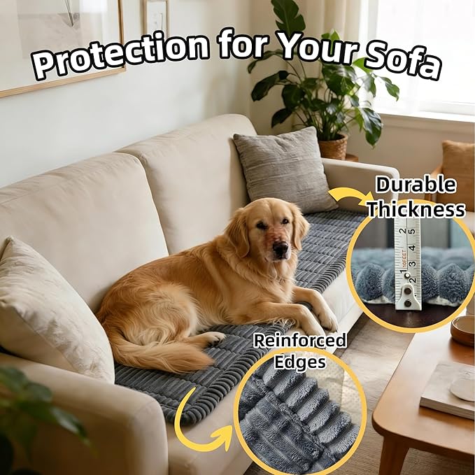 Dog Car Seat Cover, Pet Couch Covers for Car and Sofa, Non-Slip Backseat Pet Bed Mat, Machine Washable, Soft Plush Travel Seat Protector with Portable Storage Bag (Grey,23.6''×59'')